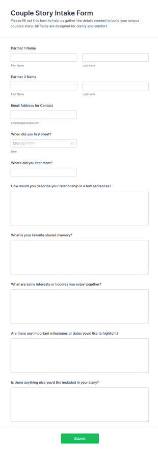 Couple Story Intake Form Template