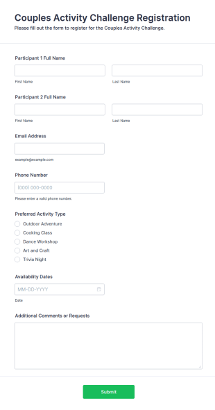 Couples Activity Challenge Registration Form Template