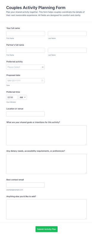 Couples Activity Planning Form Template