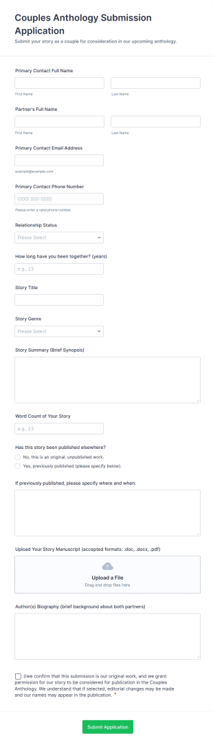 Couples Anthology Submission Application Form Template