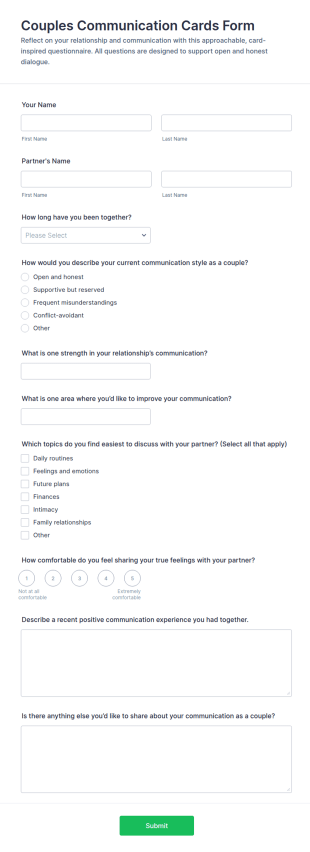 Couples Communication Cards Questionnaire Form Template