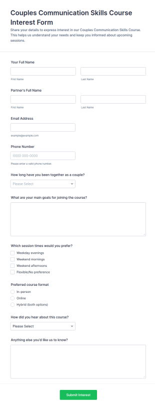 Couples Communication Skills Course Interest Form Template
