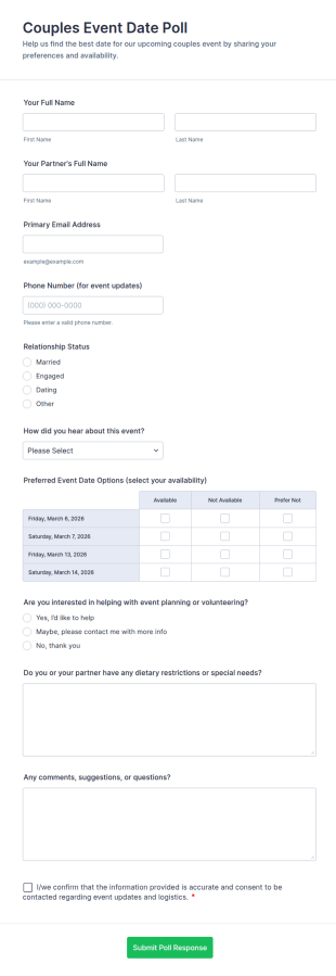 Couples Event Date Poll Form Template