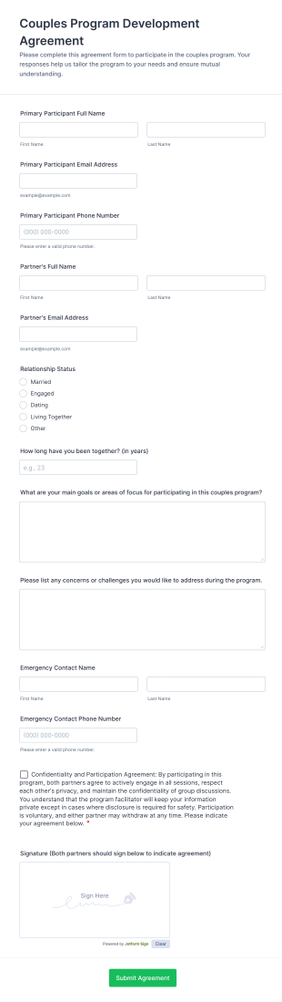 Couples Program Development Agreement Form Template