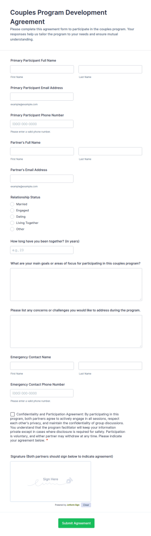Couples Program Development Agreement Form Template