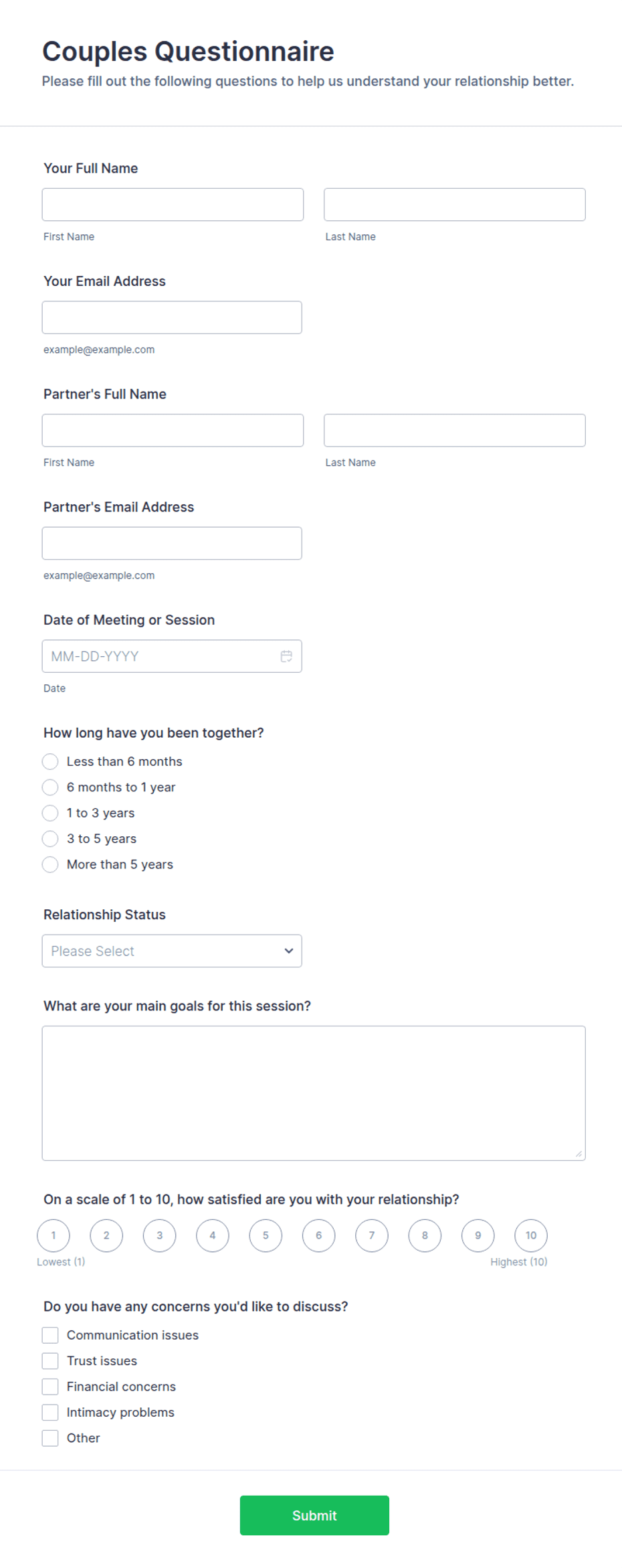 Spouse Questionnaire Couples Questionnaire Form Template | Jotform