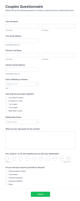 Couples Questionnaire Form Template