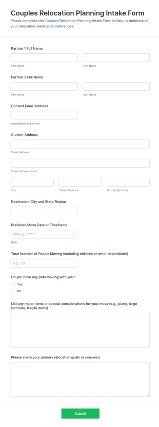 Couples Relocation Planning Intake Form Template