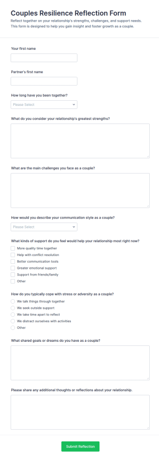 Couples Resilience Reflection Form Template