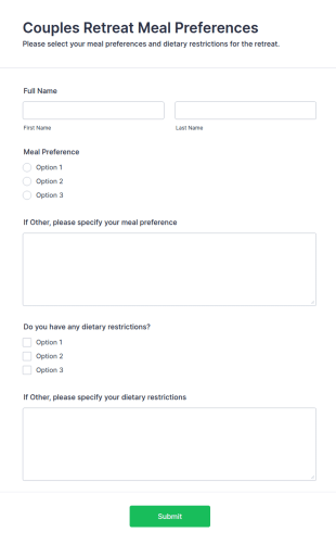 Couples Retreat Meal Preferences Form Template