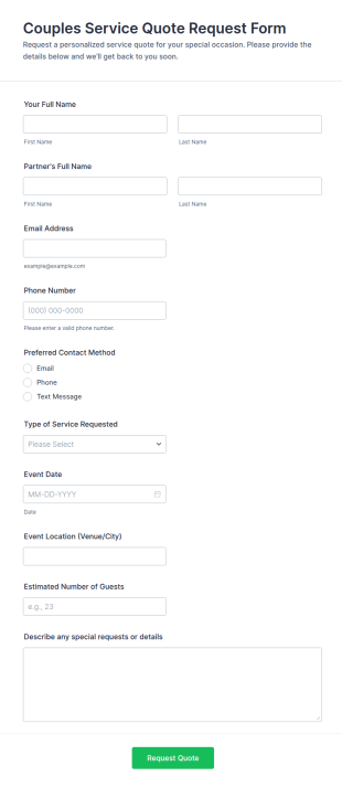 Couples Service Quote Request Form Template