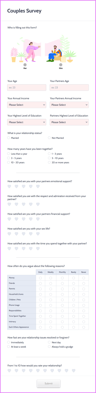 Couples Survey Form Template
