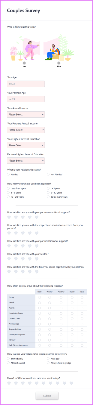 Couples Survey Form Template