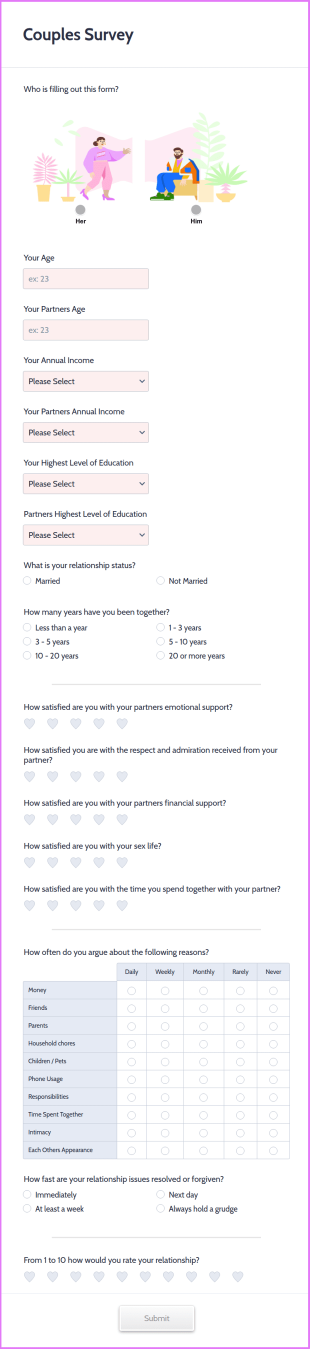 Couples Survey Form Template