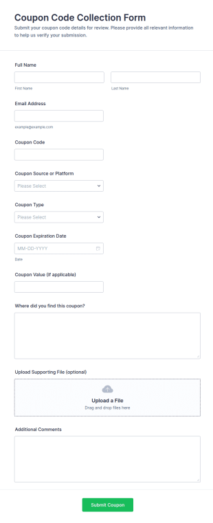 Coupon Code Collection Form Template