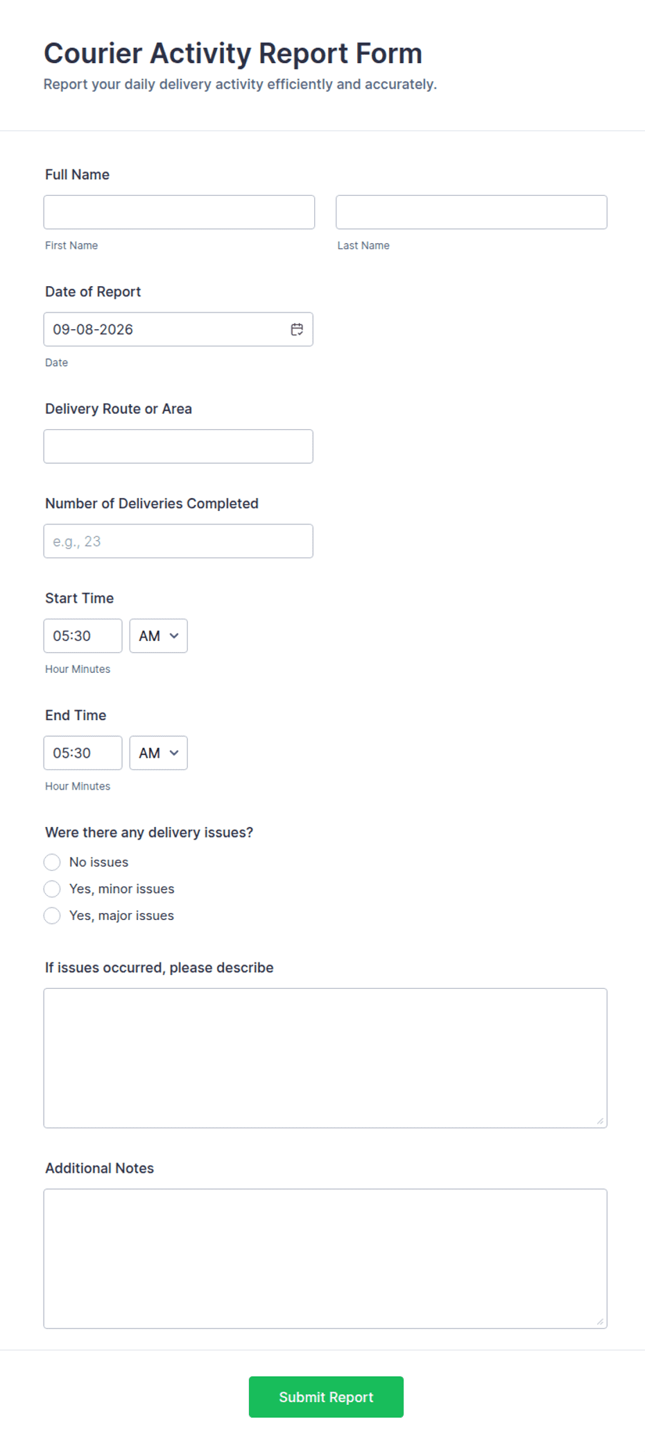 Courier Activity Report Form Template | Jotform