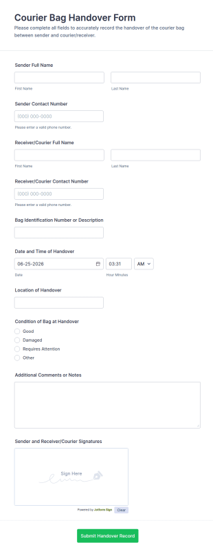 Courier Bag Handover Form Template