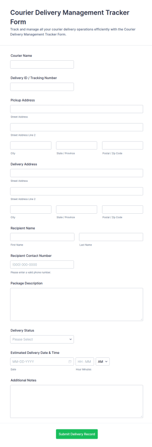 Courier Delivery Management Tracker Form Template