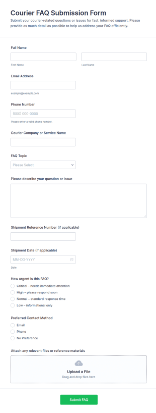 Courier FAQ Submission Form Template