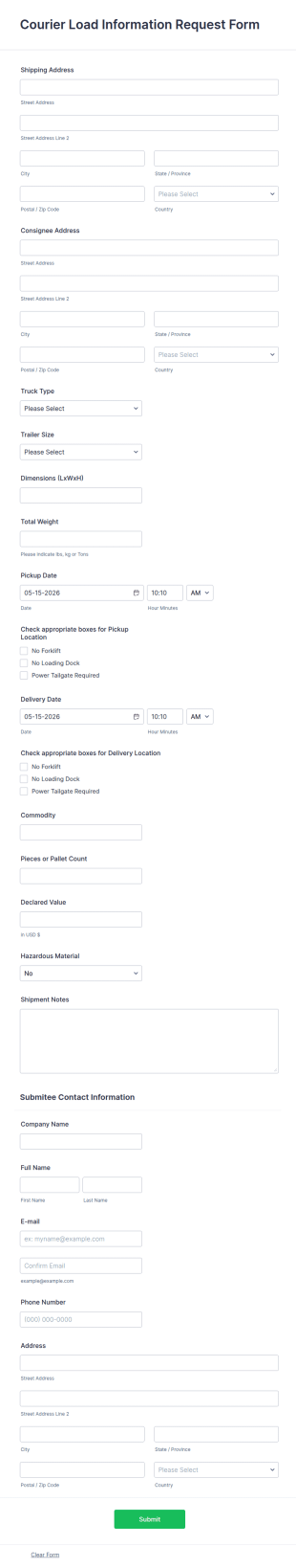 Courier Load Information Request Form Template