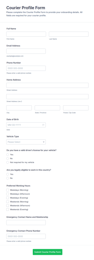 Courier Profile Form Template