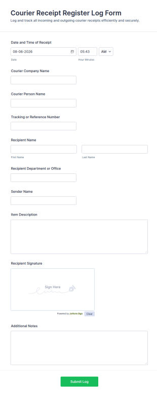 Courier Receipt Register Log Form Template