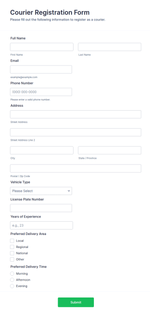Courier Registration Form Template