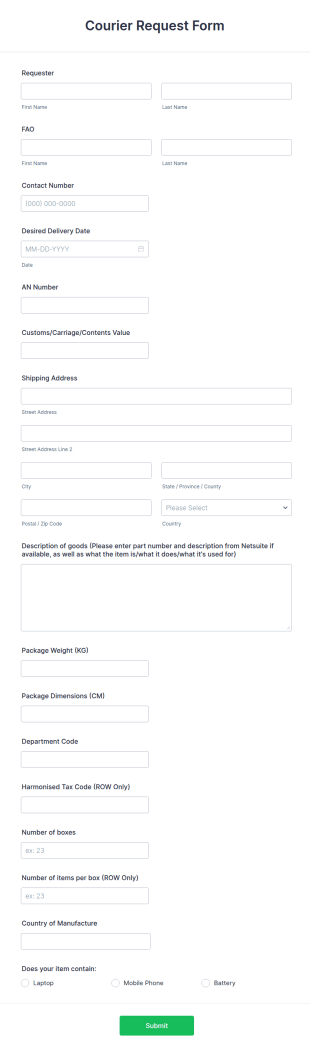 Courier Request Form Template