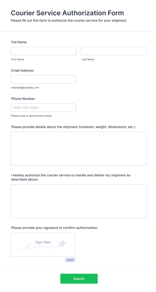 Courier Service Authorization Form Template