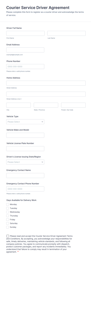 Courier Service Driver Agreement Form Template