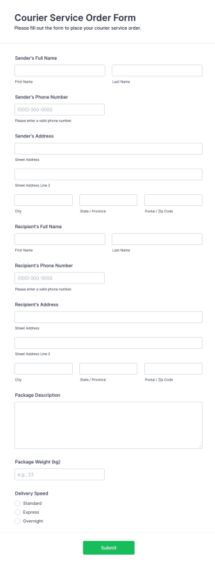 Courier Service Order Form Template