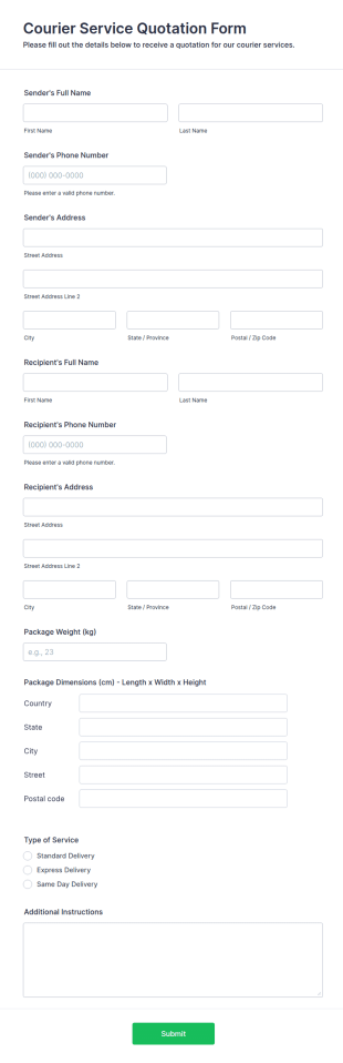 Courier Service Quotation Form Template