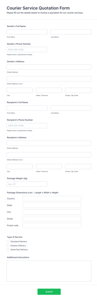 Courier Service Quotation Form Template