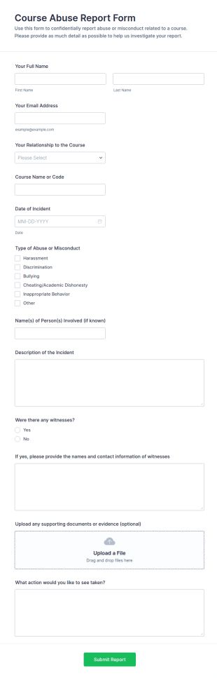 Course Abuse Report Form Template