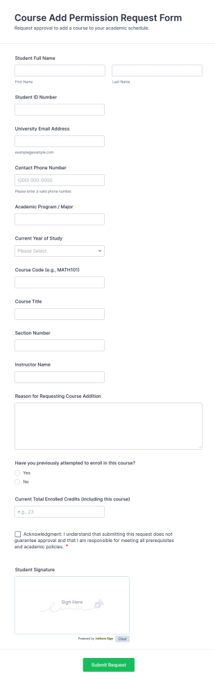Course Add Permission Request Form Template