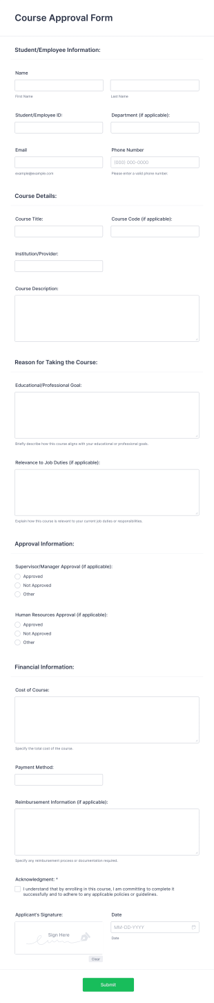 Course Approval Form Template