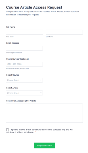 Course Article Access Request Form Template