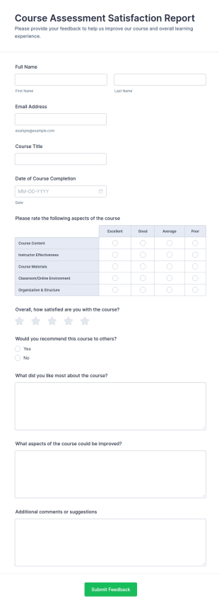 Course Assessment Satisfaction Report Form Template