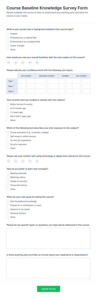 Course Baseline Knowledge Survey Form Template