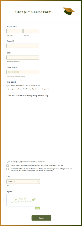 Course Change Request Form Template