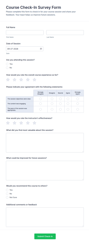 Course Check In Survey Form Template