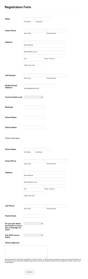 Course Choice Registration Form Template
