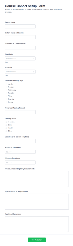 Course Cohort Setup Form Template