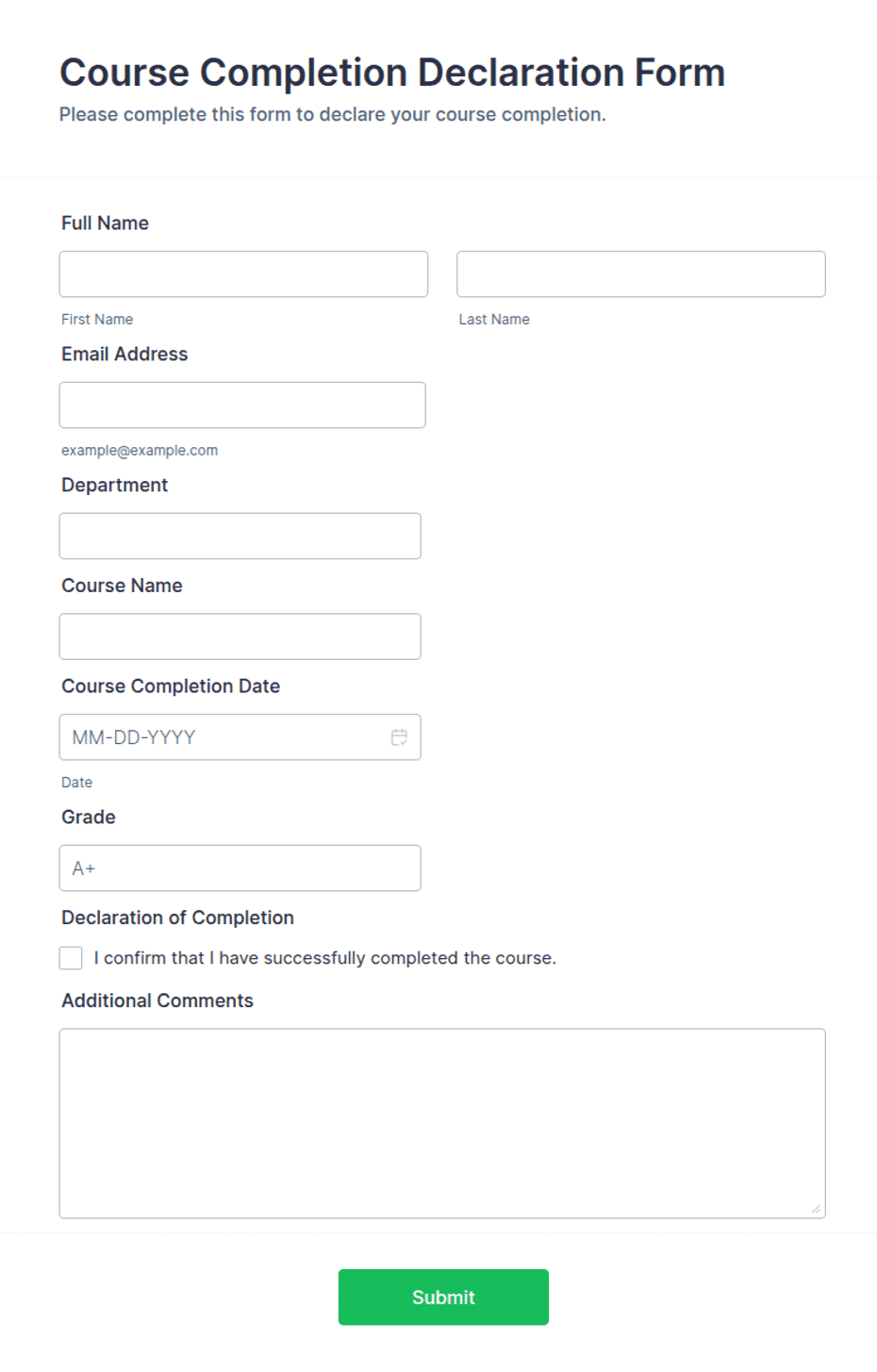 Course Completion Declaration Form Template | Jotform