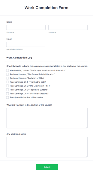 Course Completion Form Template