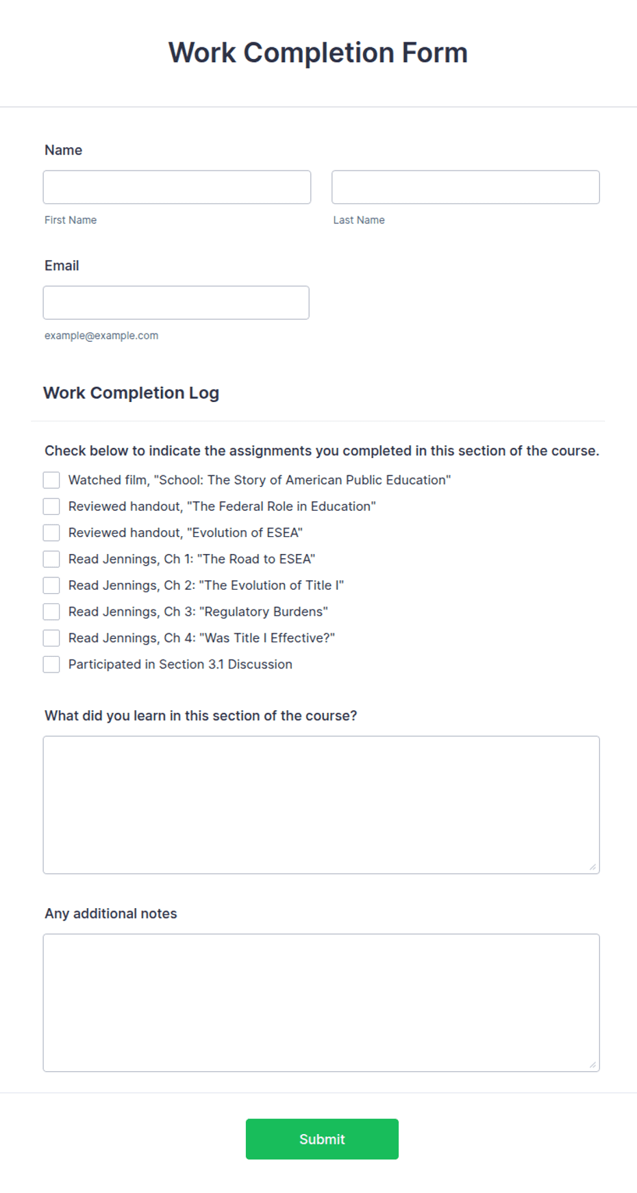 Completion Form Template