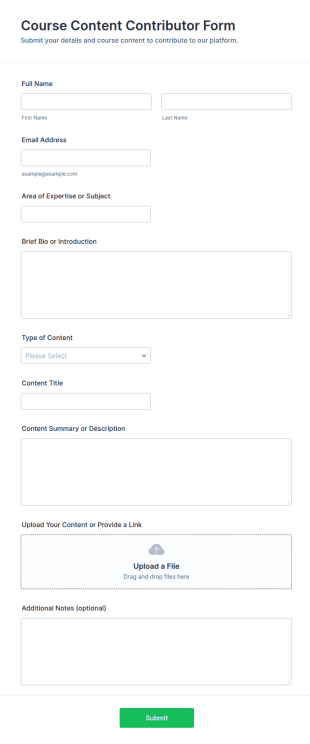 Course Content Contributor Form Template