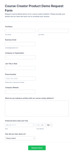 Course Creator Product Demo Request Form Template
