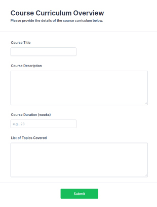 Course Curriculum Overview Form Template