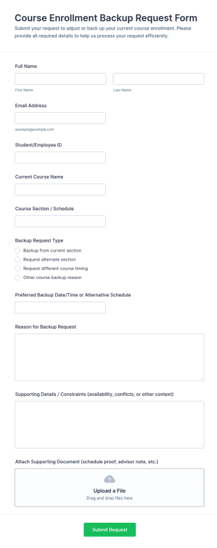 Course Enrollment Backup Request Form Template